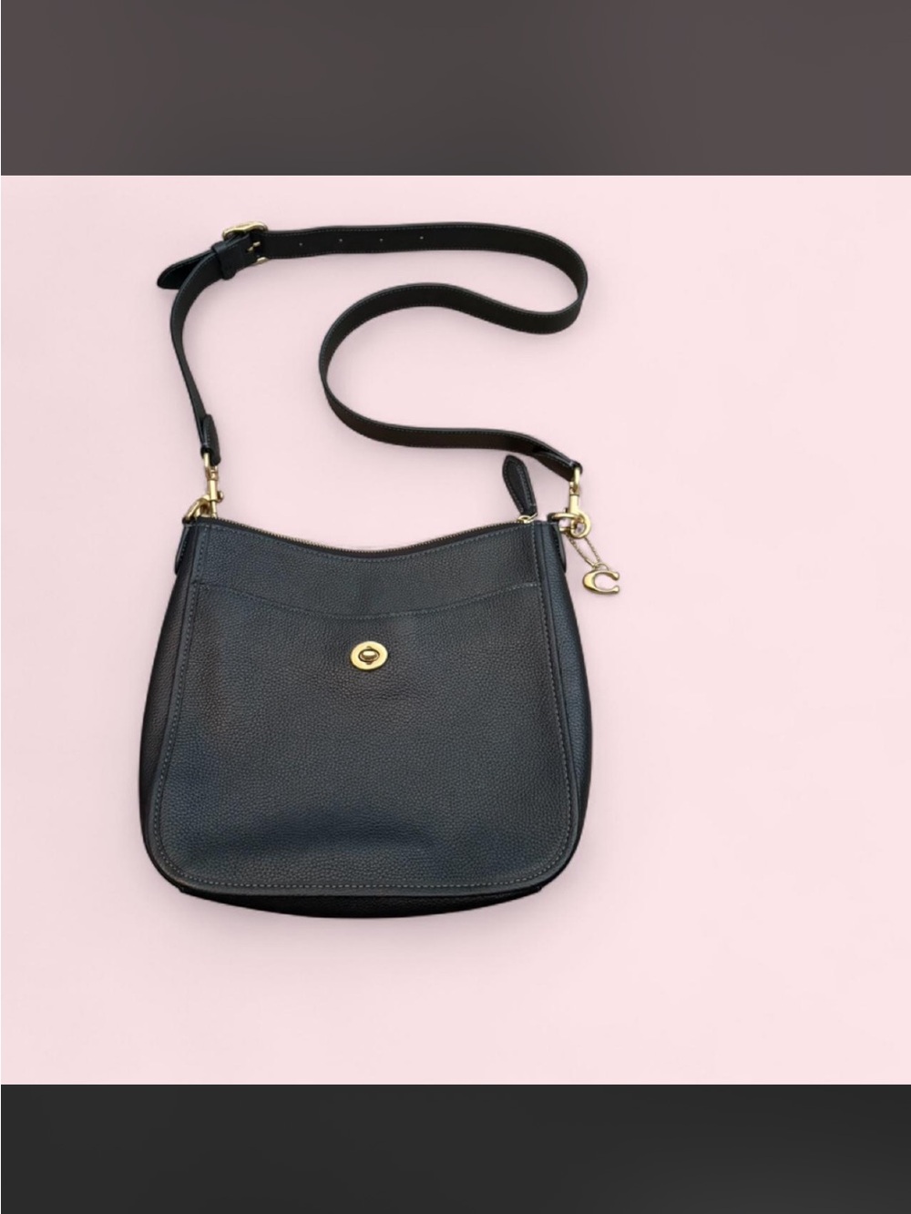 Coach Chaise Cross Body Black Pebble Leather Purse w/ Gold Hardware C8483
